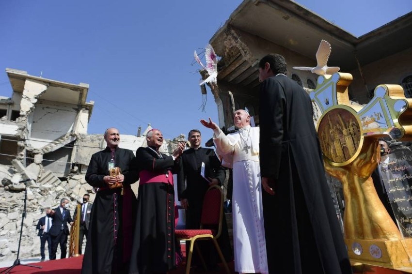 البابا أمام كنيسة «الطاهرة» في الموصل: السلام أقوى من الحرب