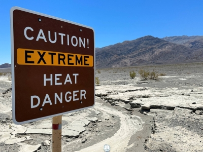 An extreme heat warning in Death Valley, California, on July 15
