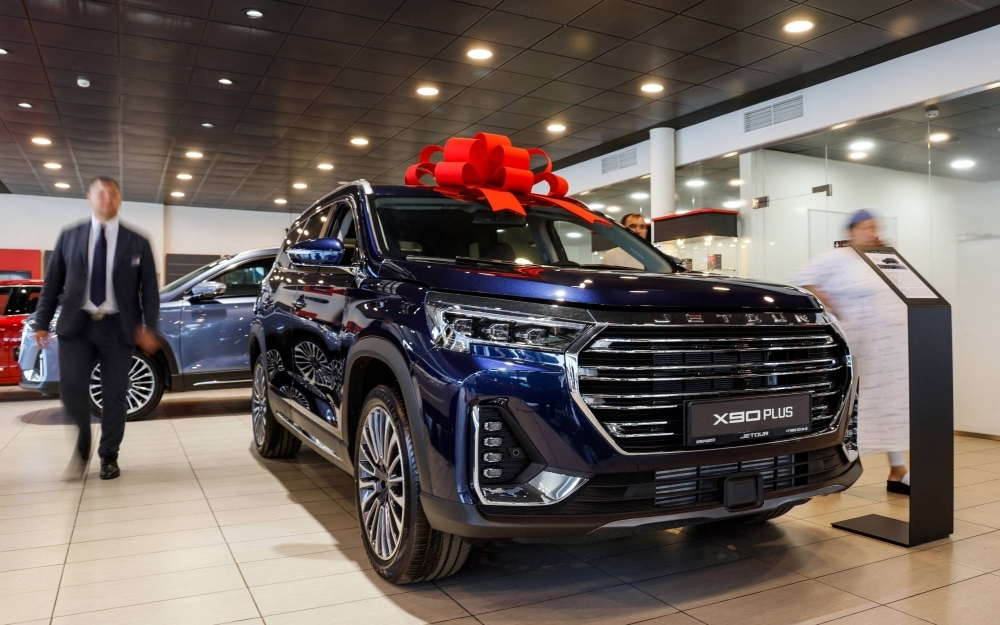 An X90 Plus crossover — produced by Chinese automaker Jetour — sits ready for sale at a dealership in the Moscow Region on July 12.