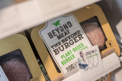 Beyond Meat plant-based burger patties for sale at a plant-based grocery store in Hong Kong in June 2019.