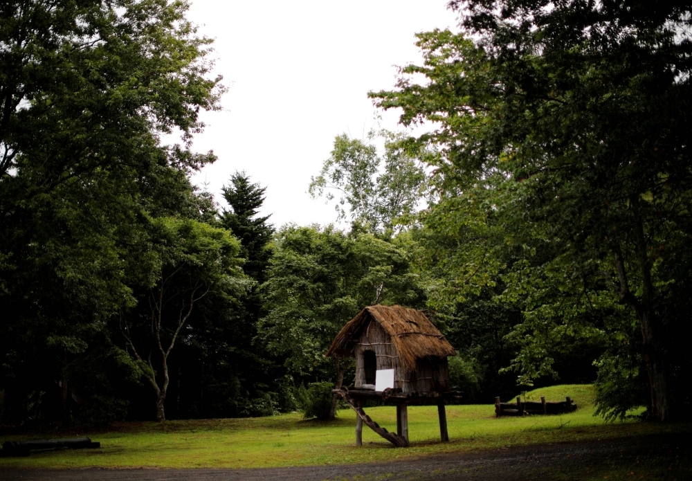 A traditional Ainu hut on the grounds of Nibutani Ainu Museum in Biratori, Hokkaido