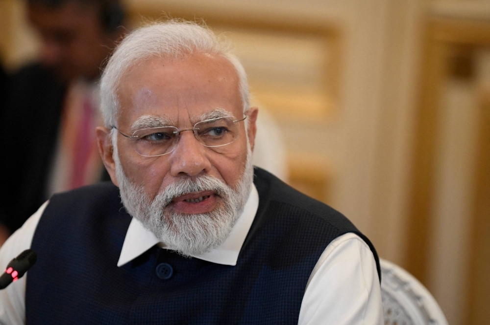 Indian Prime Minister Narendra Modi speaks during an event in Paris on July 14.