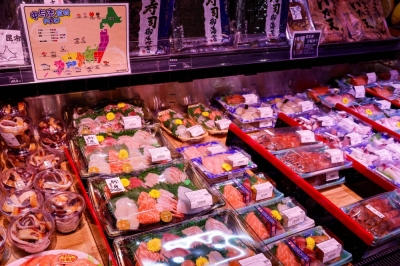 Japanese imports of seafood in a supermarket in Hong Kong on July 12