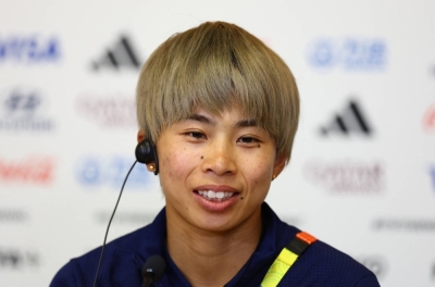 Japan attacker Mina Tanaka participates in a pre-match news conference ahead of the team's 2023 FIFA Women's World Cup group-stage game against Costa Rica in Dunedin, New Zealand, on Tuesday.