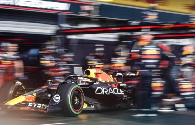 Red Bull's Max Verstappen pits during the spring race ahead of the Belgian Grand Prix in Spa, Belgium, on Saturday.