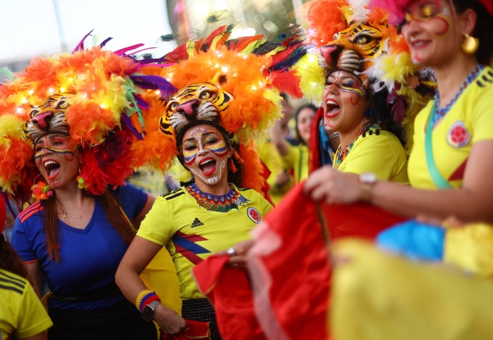 Colombia fans cheer outside Sydney Football Stadium before their team's match against Germany at the Women's World Cup on Sunday.