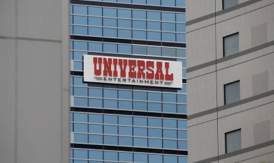 The Universal Entertainment logo at the company's headquarters in Tokyo