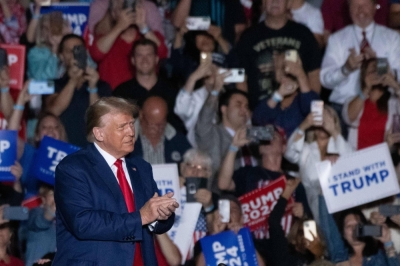 Former U.S. President and 2024 presidential hopeful Donald Trump attends one of his campaign rallies in Erie, Pennsylvania, on Saturday.