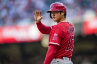 Angels designated hitter Shohei Ohtani earned his fifth intentional walk in three games against the Braves in Atlanta on Monday before going on to hit two singles. | USA Today / via Reuters