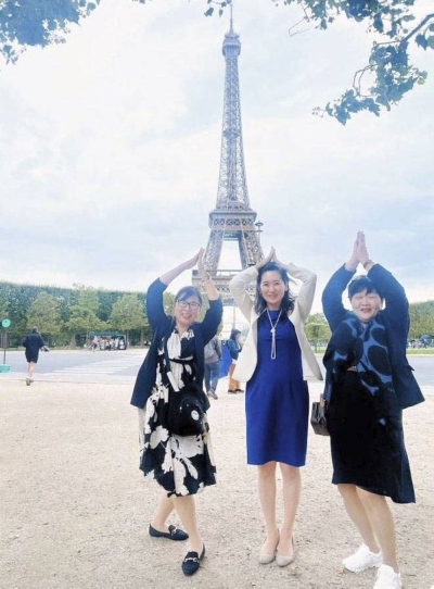 Rui Matsukawa (center), a Liberal Democratic Party member of the Upper House, is seen in a picture taken in Paris. Matsukawa posted the picture on social media and later deleted it.
