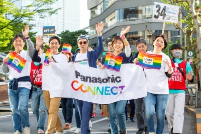 Masae Yamanaka joins colleagues from Panasonic Connect to take part in the Tokyo Rainbow Pride parade in April.
