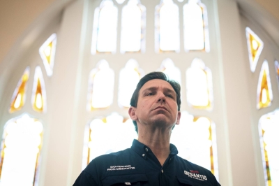 Republican presidential candidate and Florida Gov. Ron DeSantis in Albia, Iowa, on July 27.
