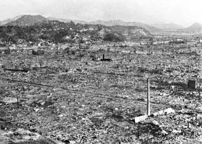 The aftermath of the U.S. atomic bombing of Hiroshima in the closing days of World War II