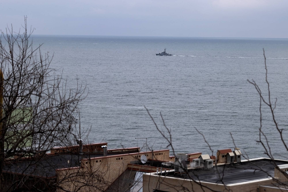 A Ukrainian ship in the Black Sea off the coast of Odesa in March 2022. Ukraine has issued a warning that commercial ships using any of six Russian Black Sea ports would be considered military targets.