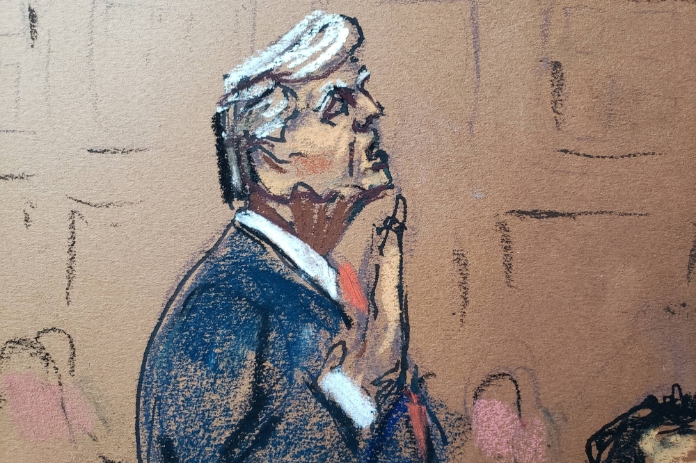 A courtroom sketch shows former U.S. President Donald Trump taking an oath during a court appearance in Washington on Thursday