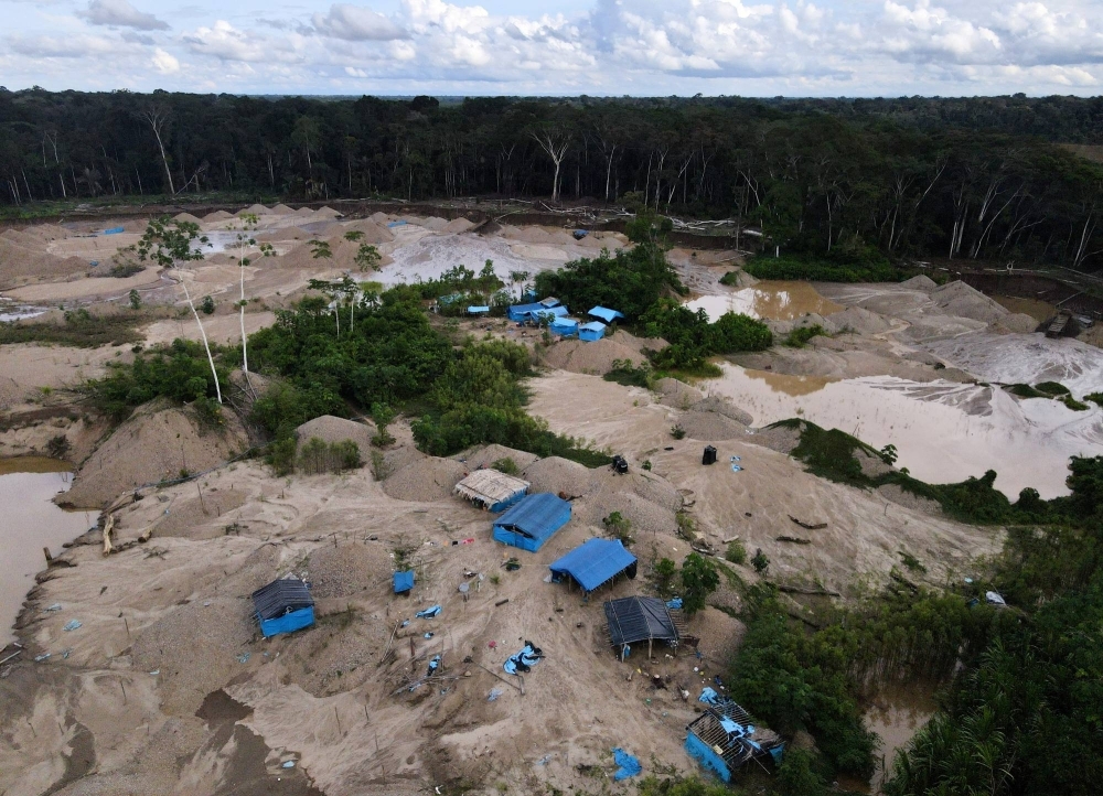 A camp of informal gold miners in Los Amigos, in the Madre de Dios region, Peru. The Peruvian government estimates that illegal miners dump about 180 metric tons of mercury in Madre de Dios annually.
