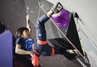 Ai Mori climbs during the final round of the women's lead competition at the world championships in Bern, Switzerland, on Sunday. | KYODO