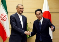 Iranian Foreign Minister Hossein Amirabdollahian meets with Prime Minister Fumio Kishida at Kishida's official residence in Tokyo on Monday | Pool / via Reuters