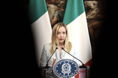 Giorgia Meloni, Italy's prime minister, speaks during a joint news conference following her meeting with Olaf Scholz, Germany's chancellor, at the Chigi Palace in Rome on June 8. 