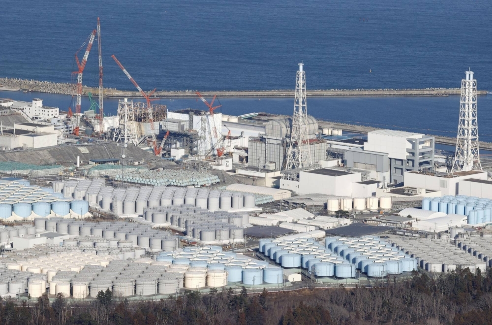 Tanks containing treated radioactive water at the Fukushima No. 1 nuclear power plant in Fukushima Prefecture in January