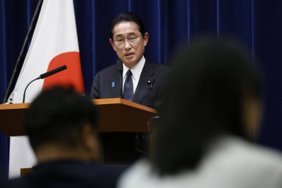 Prime Minister Fumio Kishida speaks during a news conference in Tokyo on Aug. 4.