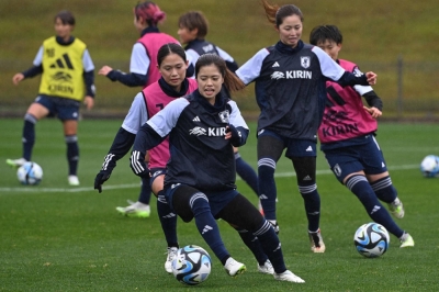 Japan midfielder Yui Hasegawa controls the ball during a training session in Auckland on Tuesday.