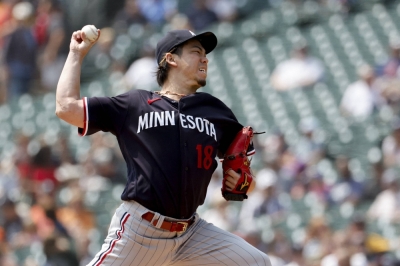Twins starter Kenta Maeda pitches against the Tigers in Detroit on Aug. 10. 