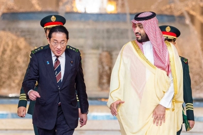 Prime Minister Fumio Kishida meets with Saudi Crown Prince Mohammed bin Salman in Jeddah, Saudi Arabia, last month.