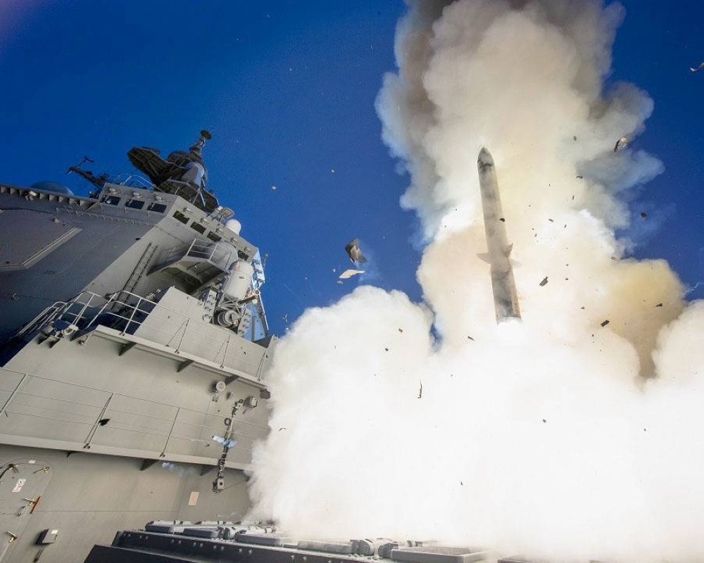 The Maritime Self-Defense Force's Aegis-equipped Maya destroyer launches a new Standard Missile-3 Block 2A interceptor in November in the Pacific Ocean.