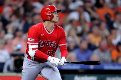 Shohei Ohtani hit his 41st home run of the season during the Angels' win over the Astros in Houston on Sunday.