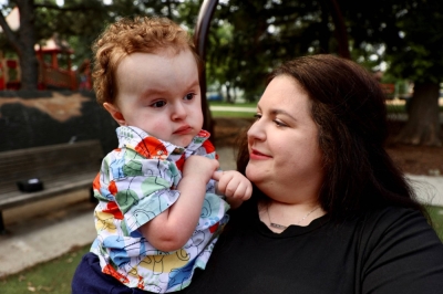 Elizabeth Kutschke at the park with her son Ben, who was diagnosed with spinal muscular atrophy