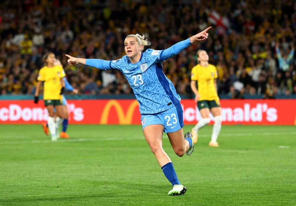 England's Alessia Russo celebrates after scoring her team's third goal against Australia during the Women's World Cup semifinals in Sydney on Wednesday.