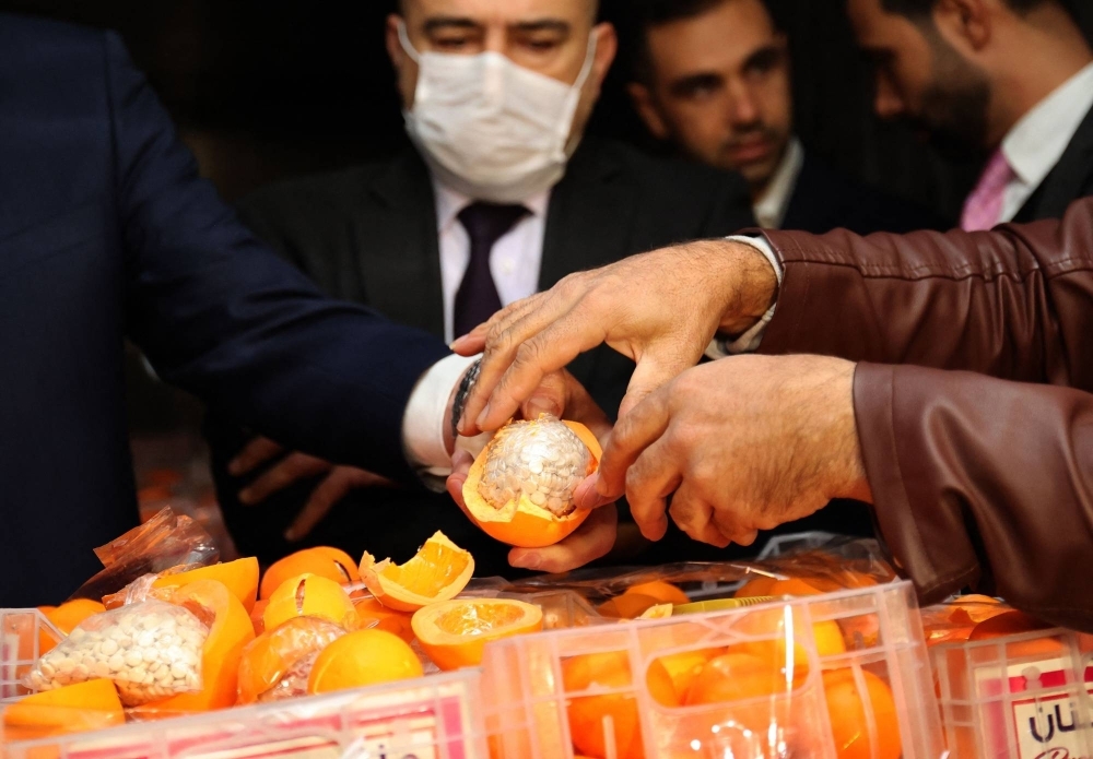 Fake oranges filled with captagon pills, intercepted by the customs and the anti-drug brigade at Beirut port, Lebanon, in 2021.
