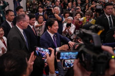 Taiwanese Vice President Lai Ching-te arrives at a banquet before addressing supporters at the San Francisco Airport Marriott Waterfront hotel on Wednesday. 