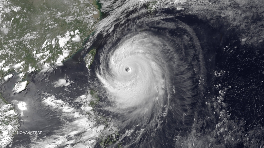 A satellite image shows Typhoon Neoguri in the Pacific Ocean, approaching Japan on its northward journey, in 2014.