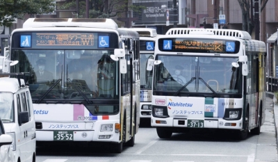 Local buses operated by Nishi-Nippon Railroad in the city of Fukuoka