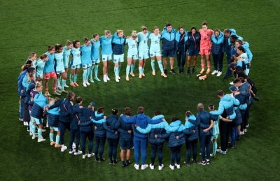 Australia's Matildas huddle after the third-place final of the 2023 FIFA Women's World Cup in Brisbane on Saturday.