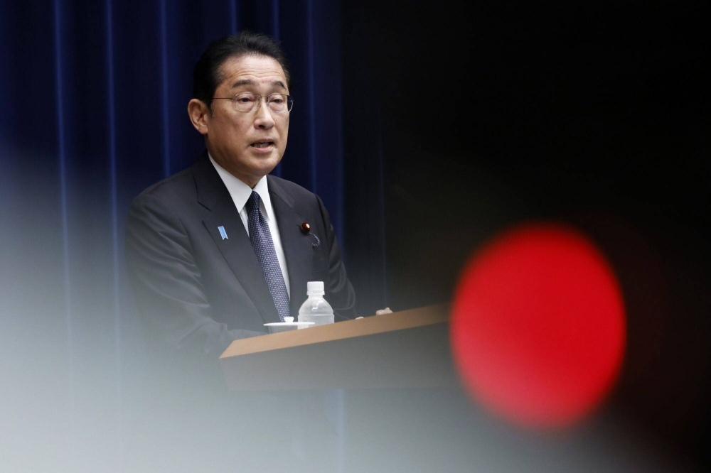 Prime Minister Fumio Kishida speaks during a news conference in Tokyo on Aug. 4.