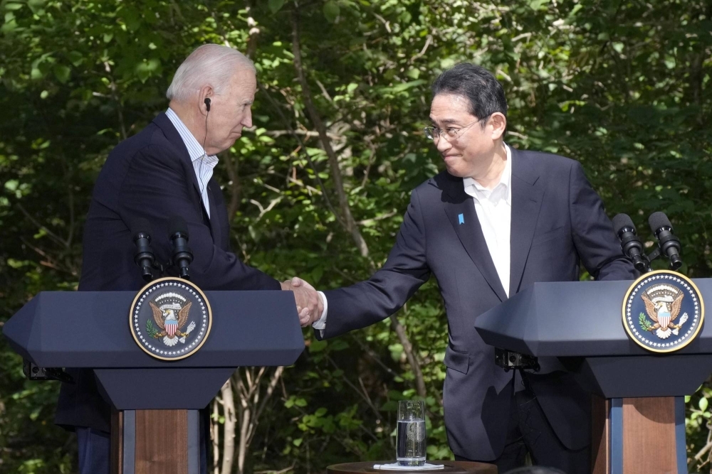 Prime Minister Fumio Kishida and U.S. President Joe Biden after their joint news conference at Camp David near Washington last week