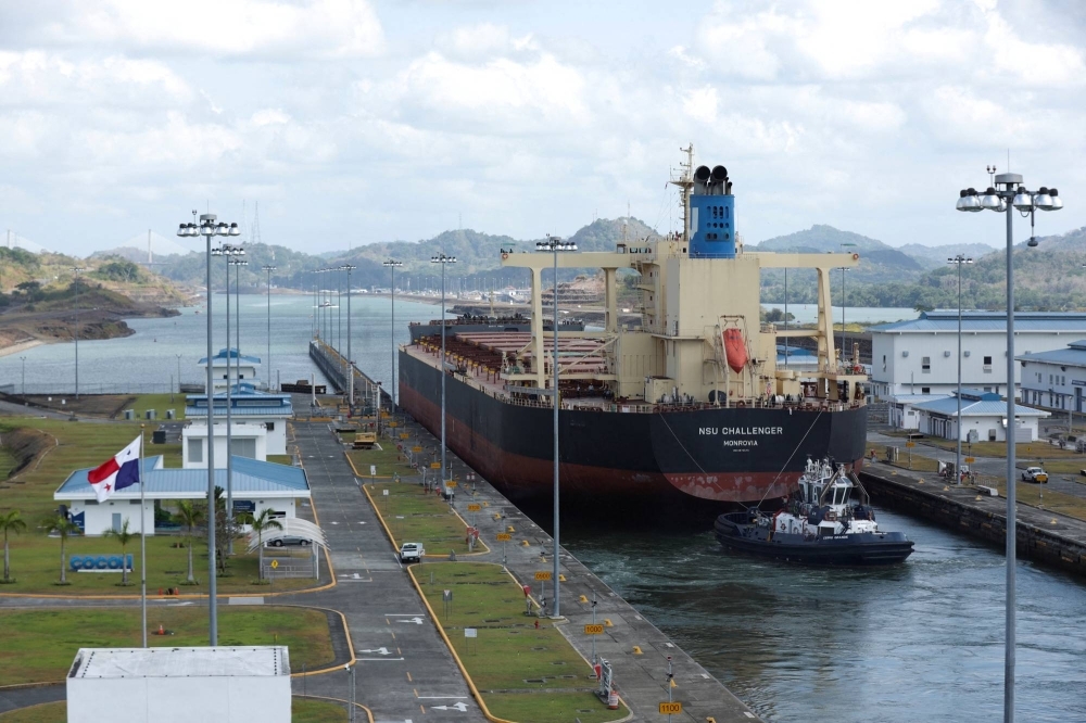 A bulk carrier at the Panama Canal on April 19