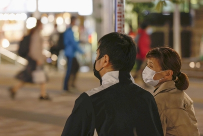 A couple that supports a system allowing the use of separate surnames, in Tokyo in October 2021