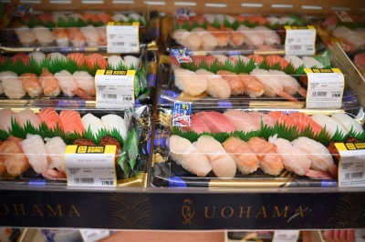 Sushi made with fish imported from Japan at a Japanese supermarket in Hong Kong on Wednesday.