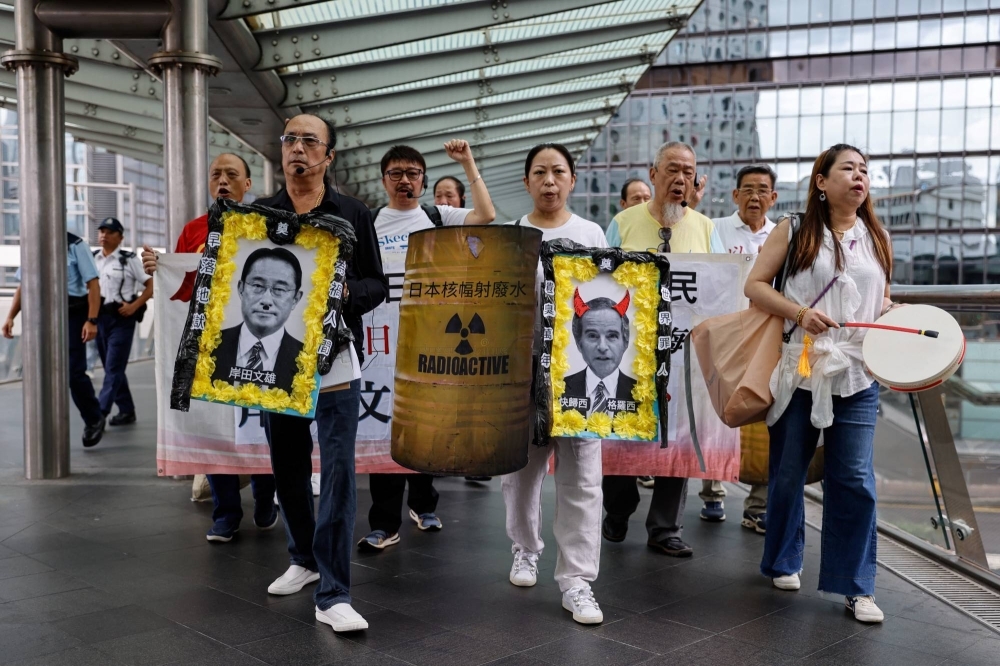 A demonstration is held in Hong Kong on Thursday over the release of treated radioactive water from the crippled Fukushima nuclear plant.