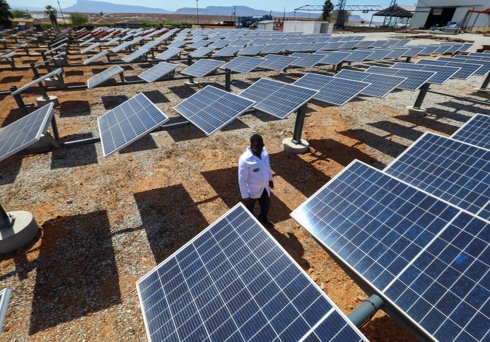 Solar panels at a proof-of-concept site for green hydrogen production in Vredendal, South Africa