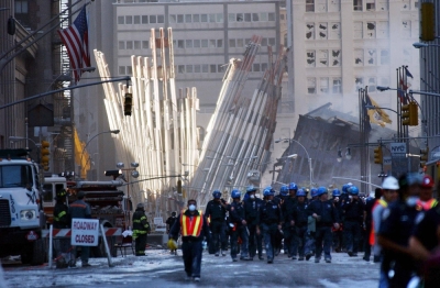 The remains of the World Trade Center in New York on Sept. 12, 2001