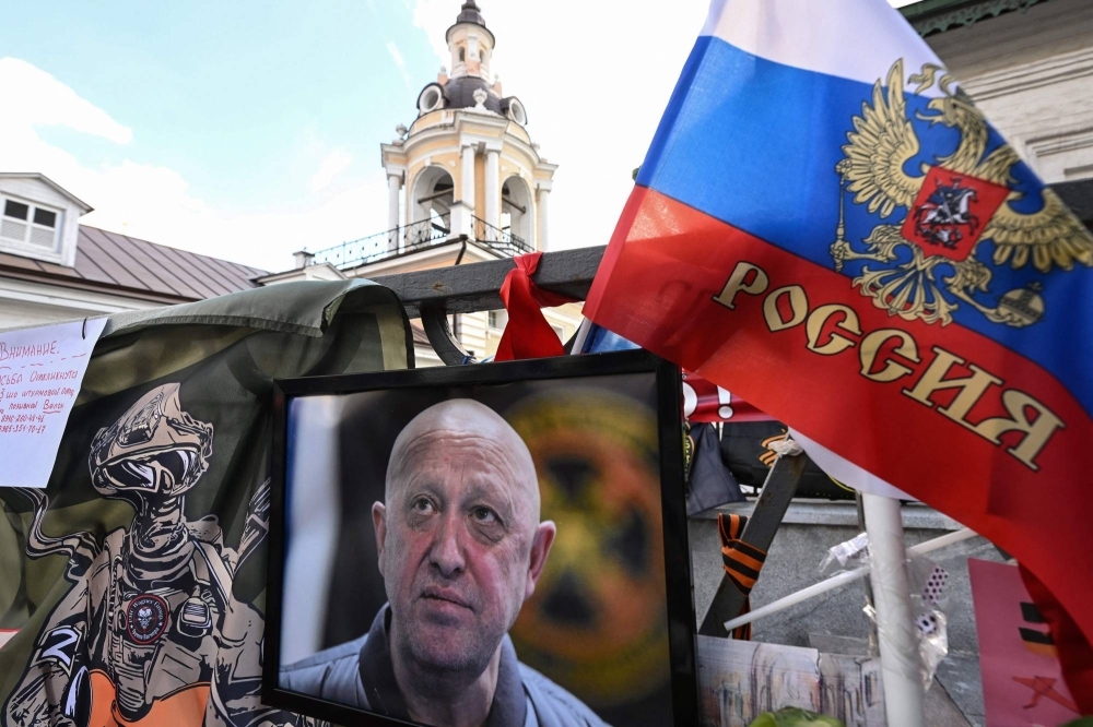 A makeshift memorial for the late head of the Wagner paramilitary group, Yevgeny Prigozhin, in Moscow on Sunday.