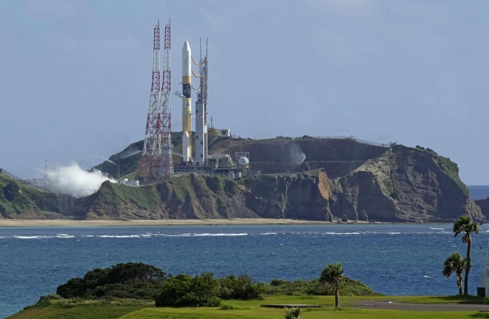 An H2A rocket at Tanegashima Space Center in Kagoshima Prefecture on Monday