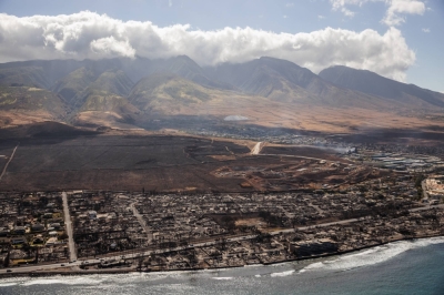 The charred remains of Lahaina, a coastal town on the Hawaiian island of Maui, on Aug. 11