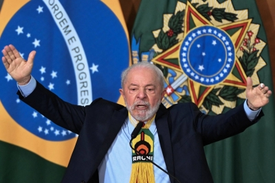 Brazilian President Luiz Inacio Lula da Silva delivers a speech during a ceremony to celebrate World Environment Day at the Planalto Palace in Brasilia on June 5. 