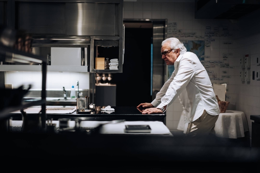 Pictured in his Kyoto kitchen, Alain Ducasse has the largest collection of Michelin stars of any chef alive — not that he puts much stock in such accolades.
